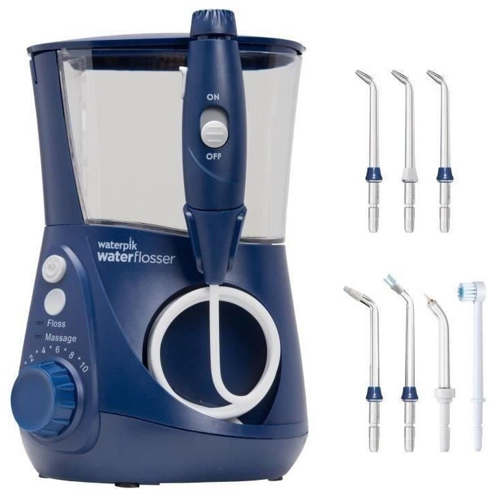 Hydropulseur Fixe WATERPIK Ultra Professionnel WP-663 - Pulsations 1250 - Capacité 90s - 7 Embouts - Bleu