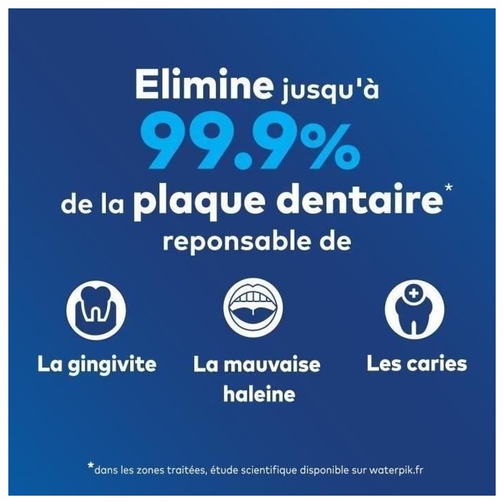 Waterpik WF-20 Pulse, Hydropulseur Sans Fil, Recommandé par l'UFSBD, Jet dentaire Rechargeable, Elimine la Plaque, Blanc
