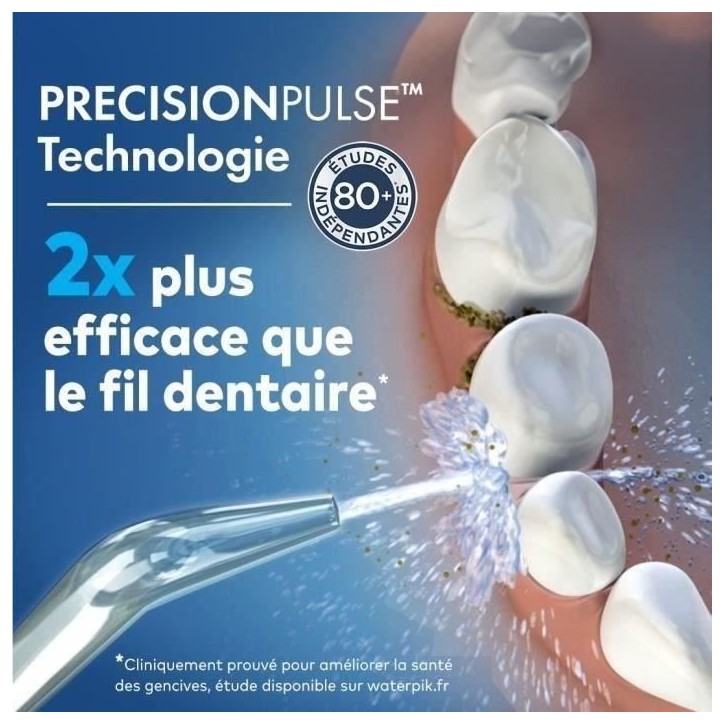 Waterpik WF-20 Pulse, Hydropulseur Sans Fil, Recommandé par l'UFSBD, Jet dentaire Rechargeable, Elimine la Plaque, Blanc