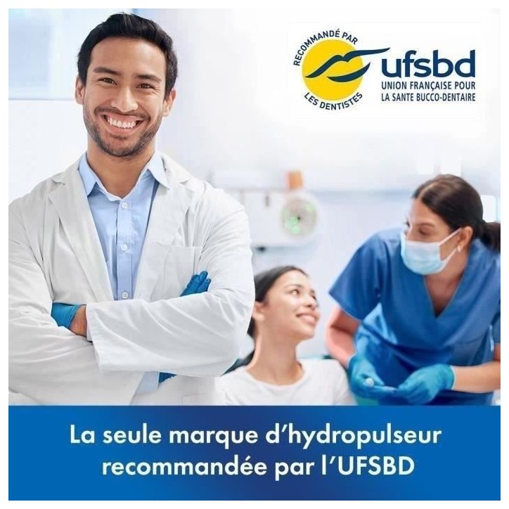 Waterpik WF-20 Pulse, Hydropulseur Sans Fil, Recommandé par l'UFSBD, Jet dentaire Rechargeable, Elimine la Plaque, Blanc