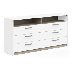 Commode - WATSON - 6 tiroirs - Chene Kronberg / Blanc mat - 162,7 x 39