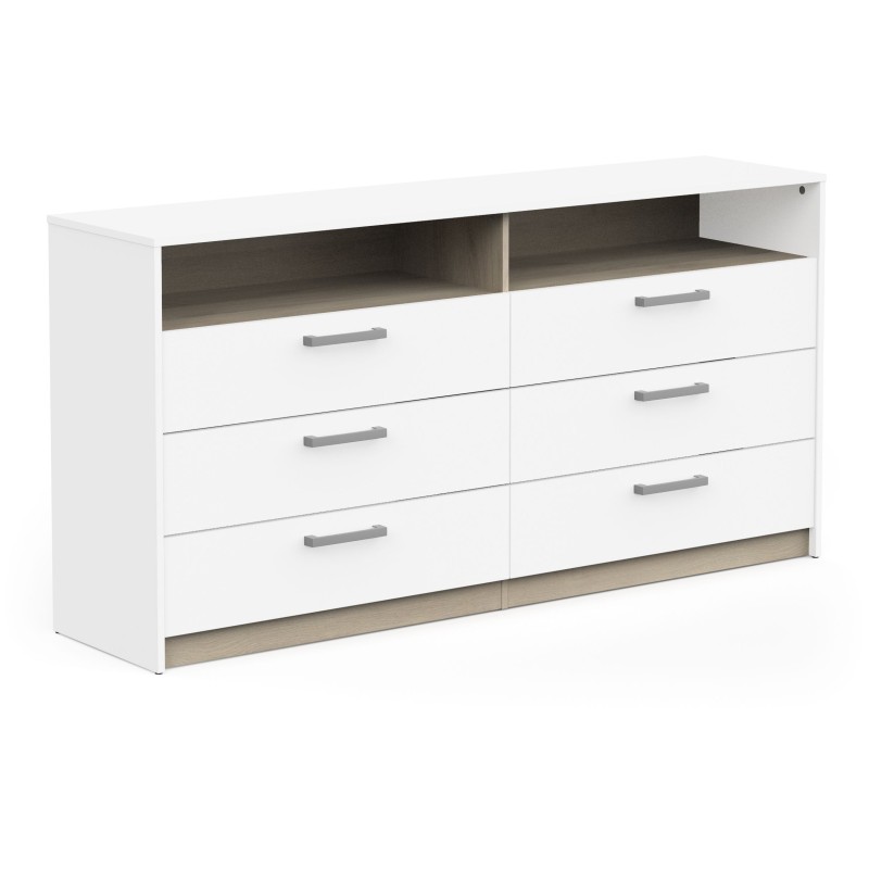 Commode - WATSON - 6 tiroirs - Chene Kronberg / Blanc mat - 162,7 x 39 Commode - WATSON - 6 tiroirs - Chene Kronberg / Blanc mat - 162,7 x 39