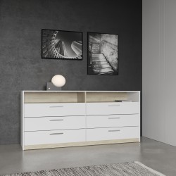 Commode - WATSON - 6 tiroirs - Chene Kronberg / Blanc mat - 162,7 x 39