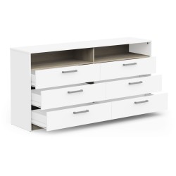 Commode - WATSON - 6 tiroirs - Chene Kronberg / Blanc mat - 162,7 x 39