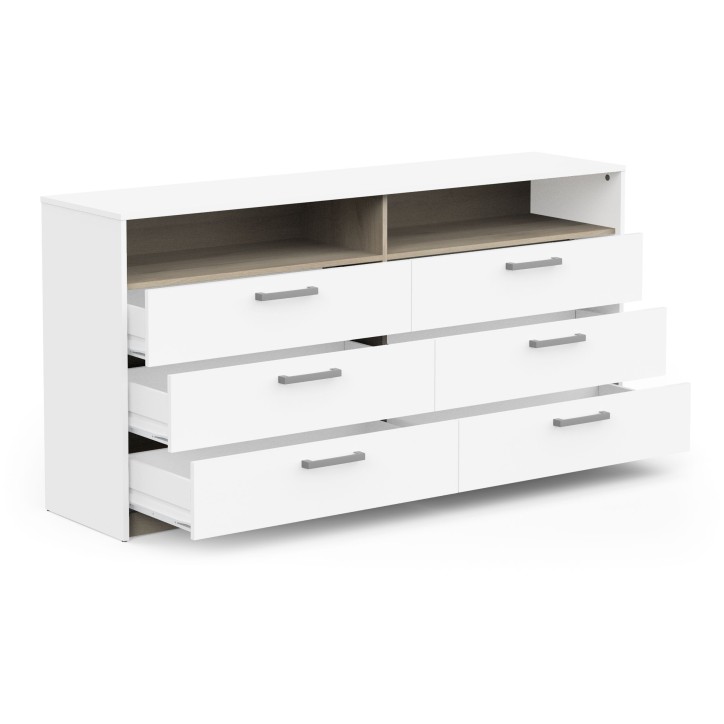 Commode - WATSON - 6 tiroirs - Chene Kronberg / Blanc mat - 162,7 x 39,5 x 81,1 cm - DEMEYERE Commode - WATSON - 6 tiroirs - Chene Kronberg / Blanc mat - 162,7 x 39,5 x 81,1 cm - DEMEYERE