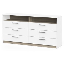 Commode - WATSON - 6 tiroirs - Chene Kronberg / Blanc mat - 162,7 x 39