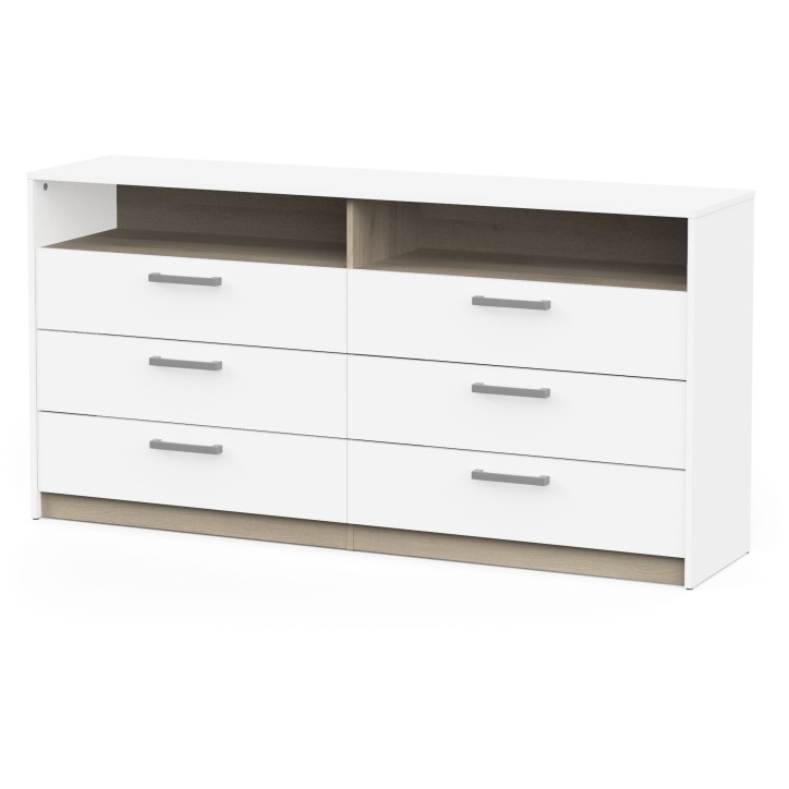 Commode - WATSON - 6 tiroirs - Chene Kronberg / Blanc mat - 162,7 x 39,5 x 81,1 cm - DEMEYERE Commode - WATSON - 6 tiroirs - Chene Kronberg / Blanc mat - 162,7 x 39,5 x 81,1 cm - DEMEYERE