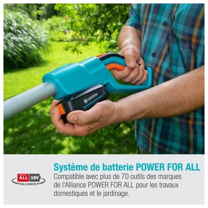 Taille-haies sur perche a batterie GARDENA - THS42/18V P4A - 18V - 42 cm - Hauteur max : 3 m (Livré avec batterie + chargeur) Taille-haies sur perche a batterie GARDENA - THS42/18V P4A - 18V - 42 cm - Hauteur max : 3 m (Livré avec batterie + chargeur)