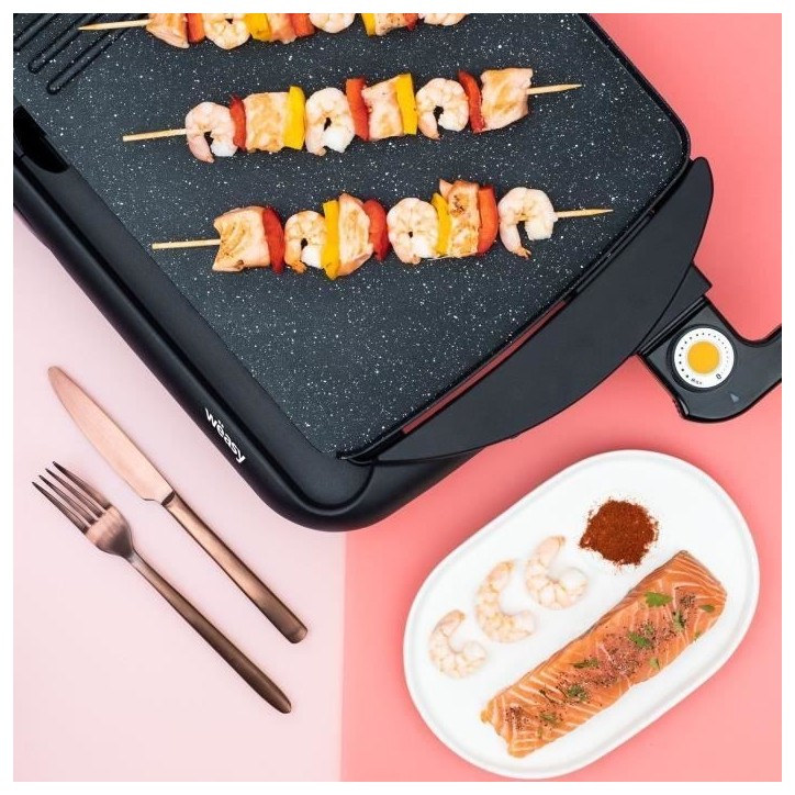 Plancha WEASY - STO52 - Surface Cuisson 52x27cm - Température réglable - Revetement anti-adhésif - 2000W