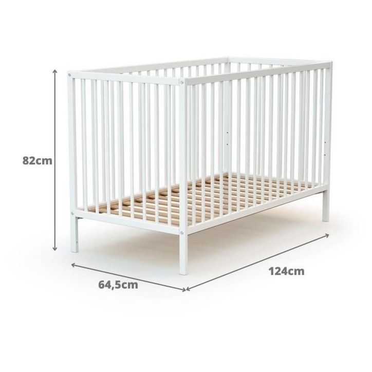 Lit bébé - 60 x 120 cm - WEBABY - ONE - Blanc