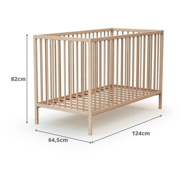 Lit bébé - 60 x 120 cm - WEBABY - ONE - Hetre brut Lit bébé - 60 x 120 cm - WEBABY - ONE - Hetre brut