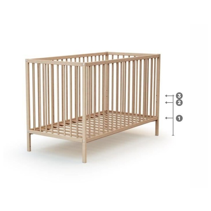 Lit bébé - 60 x 120 cm - WEBABY - ONE - Hetre brut Lit bébé - 60 x 120 cm - WEBABY - ONE - Hetre brut