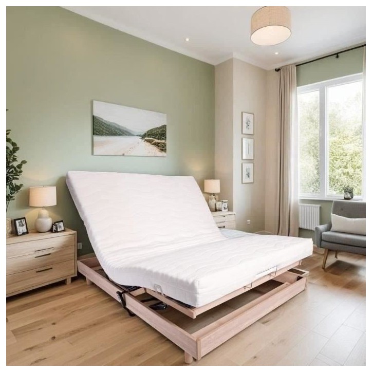 Ensemble relaxation matelas + sommier électrique 140x190cm - Mousse - Ferme - TALCA Fabrication française Ensemble relaxation matelas + sommier électrique 140x190cm - Mousse - Ferme - TALCA Fabrication française