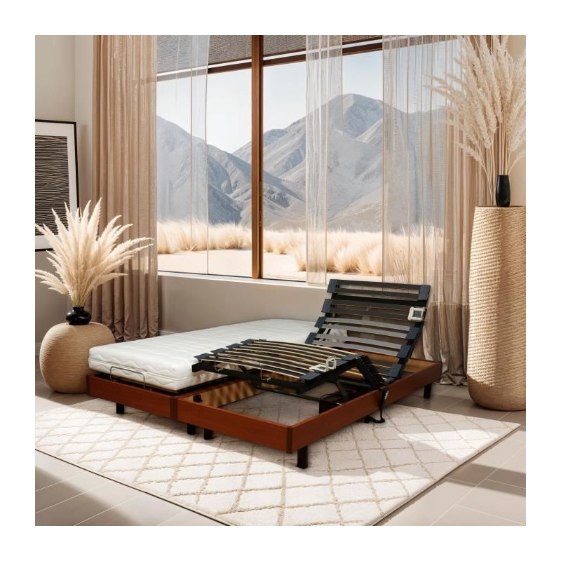 Ensemble relaxation Matelas + Sommier 2x80x200cm MERIDA - Cerisier - 1