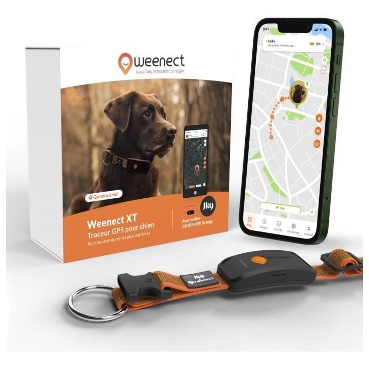 Collier GPS pour chien - WEENECT Chien XT - Antenne XL - Etanche - Collier Julius-K9 - Fonctionne avec abonnement - Orange