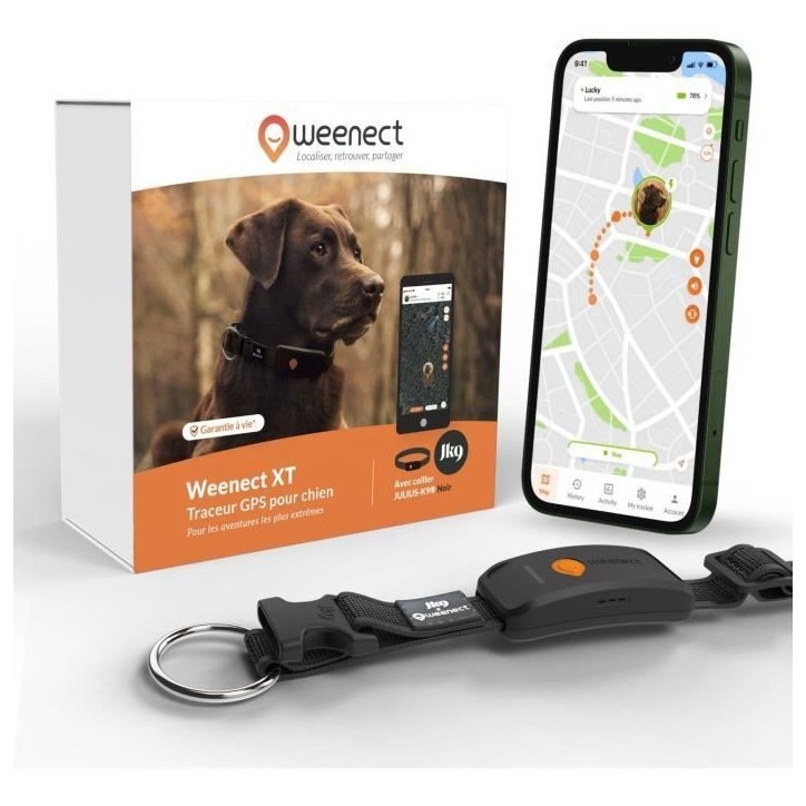 Collier GPS pour chien - WEENECT Chien XT - Antenne XL - Etanche - Collier Julius-K9 - Fonctionne avec abonnement - Noir