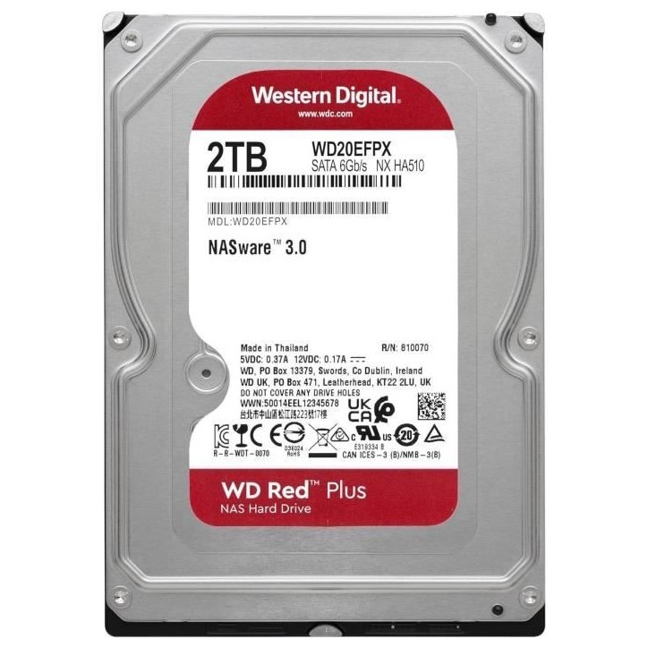 Disque dur Interne - WESTERN DIGITAL - Red Plus - 2To - 3.5 - Dédié NAS - 5400 RPM Class - SATA 6 GB/s (WD20EFPX) Disque dur Interne - WESTERN DIGITAL - Red Plus - 2To - 3.5 - Dédié NAS - 5400 RPM Class - SATA 6 GB/s (WD20EFPX)
