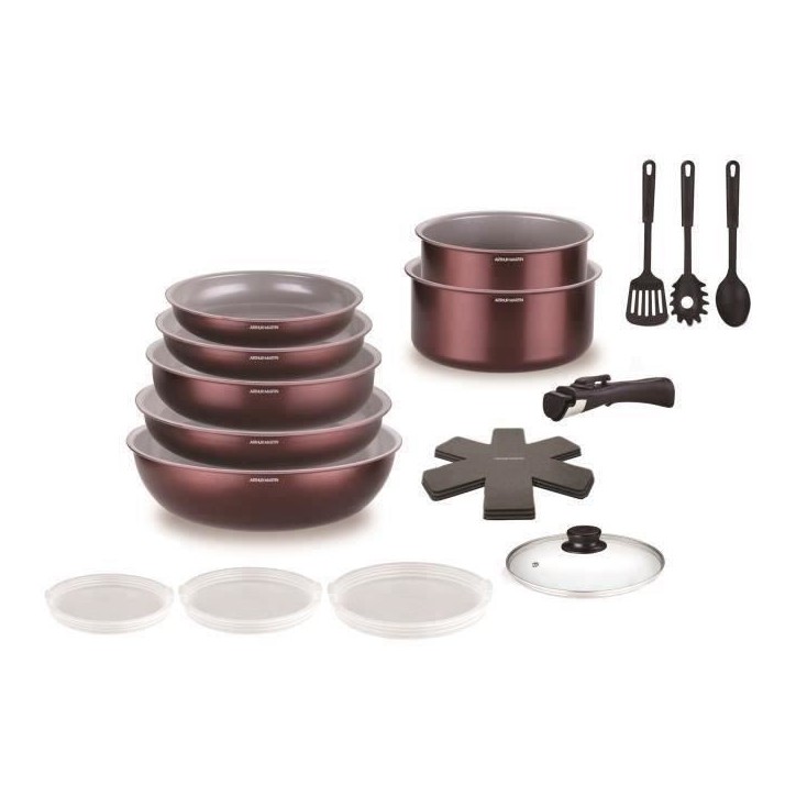 Batterie de cuisine - Tous feux dont induction - ARTHUR MARTIN - AM2503 - Aluminium - 18 pieces - Poignée amovible Batterie de cuisine - Tous feux dont induction - ARTHUR MARTIN - AM2503 - Aluminium - 18 pieces - Poignée amovible