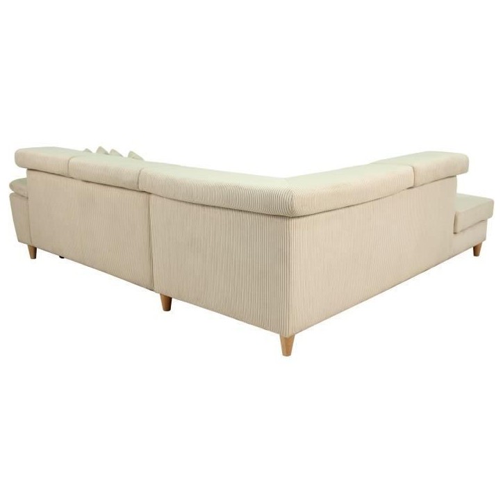 Canapé d'angle convertible - 4 places - WESTON - Velours côtelé beige - Tetieres réglables - 259 x 227 x 77/92 cm