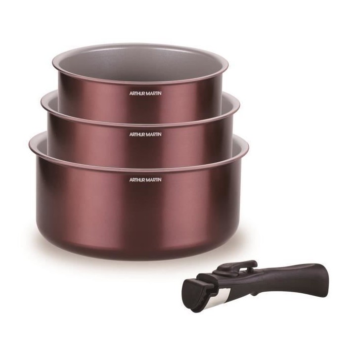 Set de 3 casseroles - ARTHUR MARTIN - AM1088 - Tout feux dont induction - 16/18/20 cm + 1 poignée amovible - Aluminium