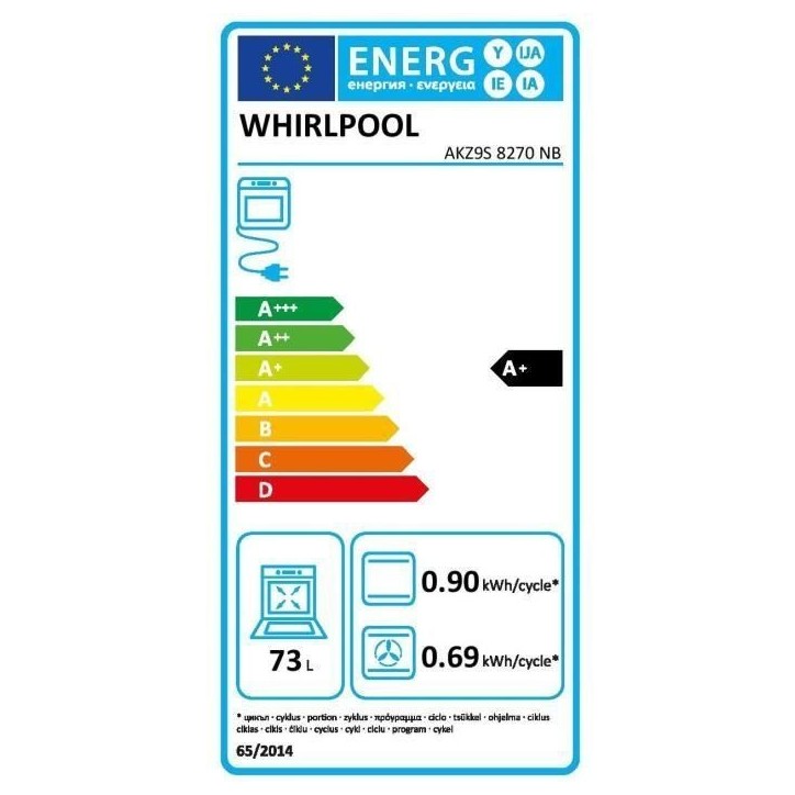 Four encastrable - Multifonction Pyrolyse hydrolyse - Chaleur pulsée - WHIRLPOOL - AKZ9S8270NB - Noir - Porte froide - 73 L - A Four encastrable - Multifonction Pyrolyse hydrolyse - Chaleur pulsée - WHIRLPOOL - AKZ9S8270NB - Noir - Porte froide - 73 L - A