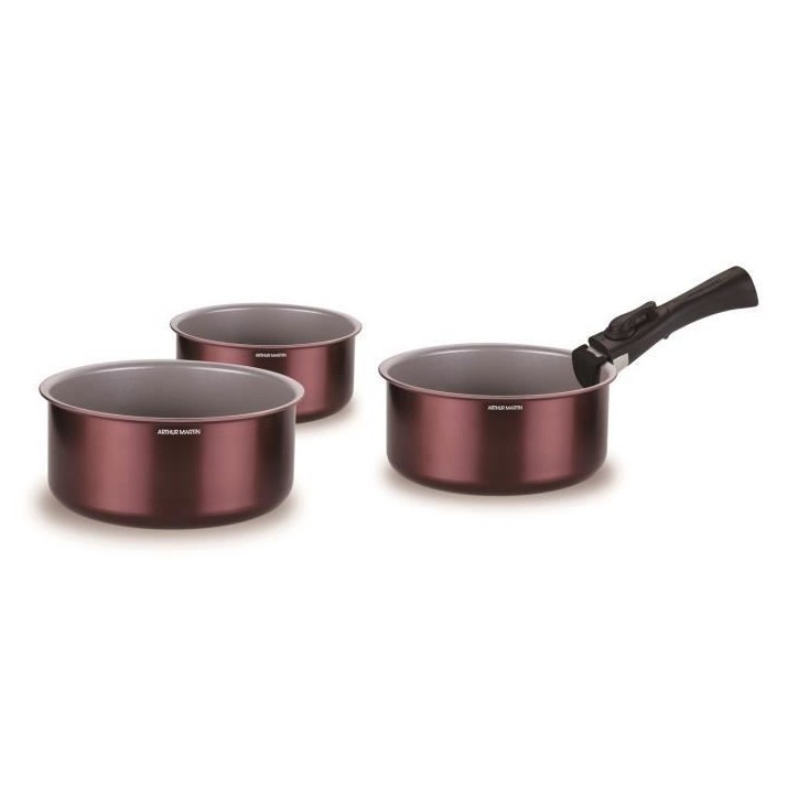 Set de 3 casseroles - ARTHUR MARTIN - AM1088 - Tout feux dont induction - 16/18/20 cm + 1 poignée amovible - Aluminium