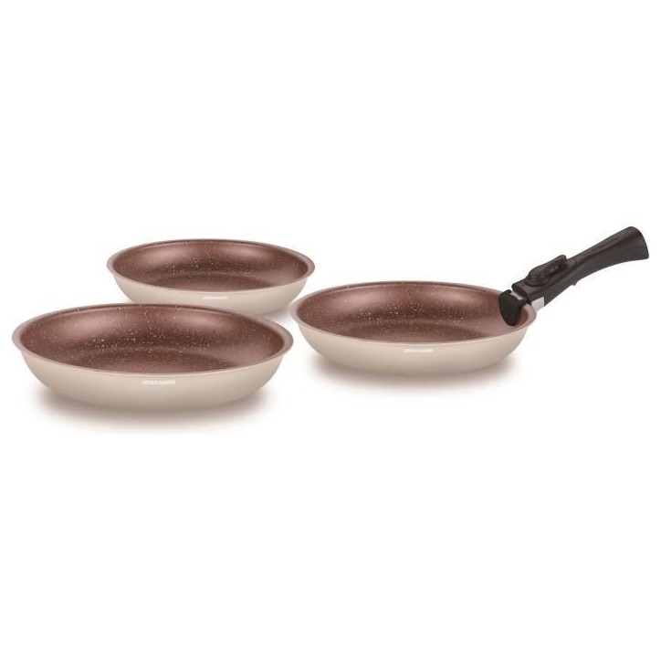 Batterie de cuisine - Tous feux dont induction - ARTHUR MARTIN - AM4754 - Set de 3 poeles - 20-24-28 cm + 1 poignée amovible