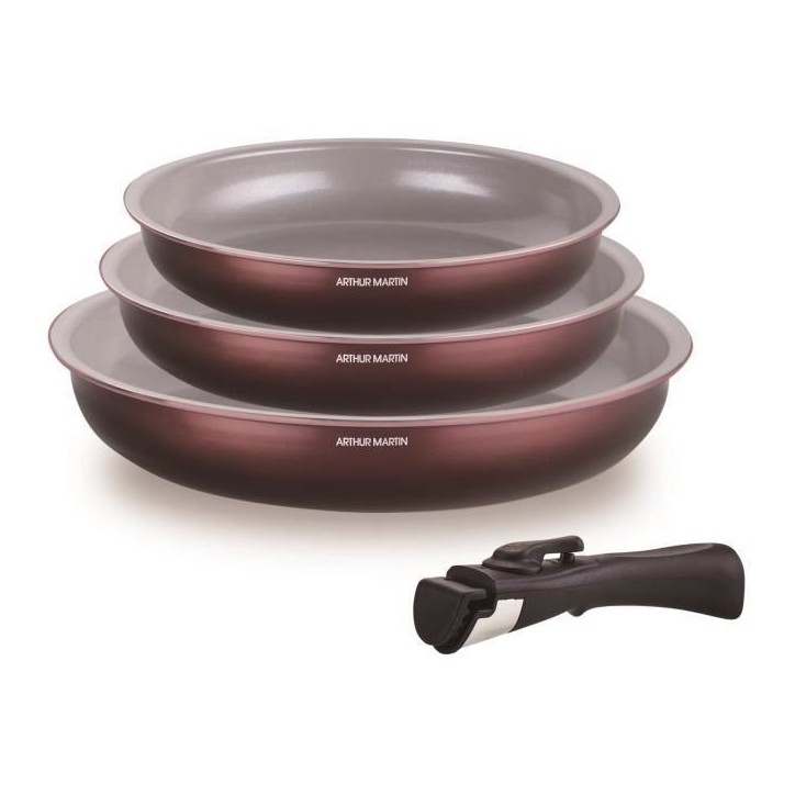 Set de 3 poeles - ARTHUR MARTIN - AM8866 - Tous feux dont induction - 20/24/28 cm + 1 poignée - Aluminium - Revetement céramiq