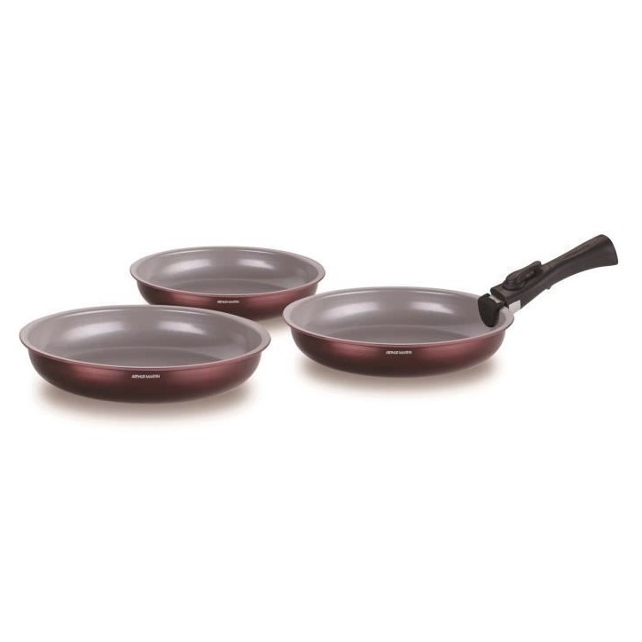 Set de 3 poeles - ARTHUR MARTIN - AM8866 - Tous feux dont induction - 20/24/28 cm + 1 poignée - Aluminium - Revetement céramiq