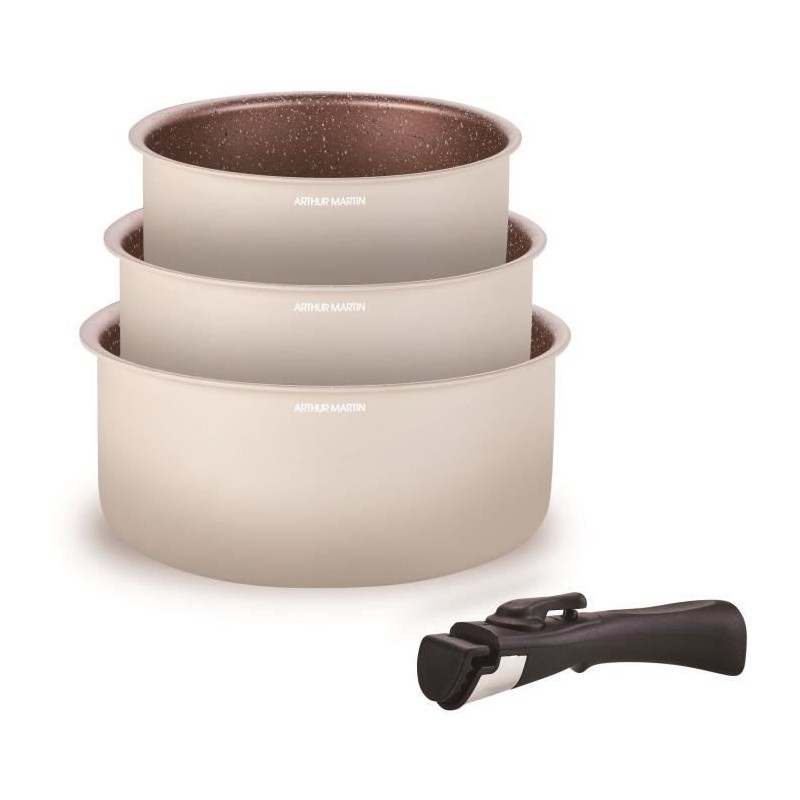 Set de 3 casseroles ARTHUR MARTIN - AM2655 - 16-18-20 cm + 1 poignée Set de 3 casseroles ARTHUR MARTIN - AM2655 - 16-18-20 cm + 1 poignée