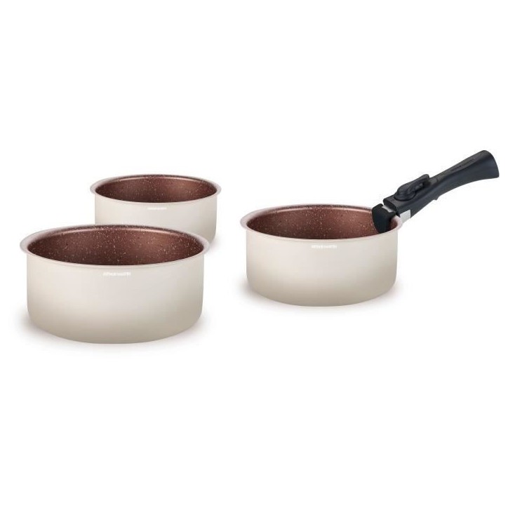 Set de 3 casseroles ARTHUR MARTIN - AM2655 - 16-18-20 cm + 1 poignée amovible - Tous feux dont induction