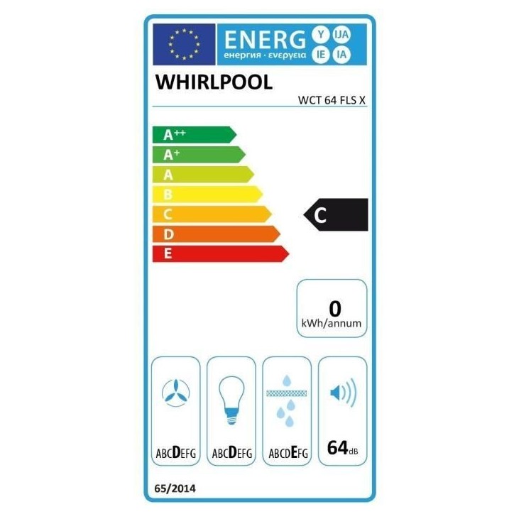 Hotte intégrable extracteur - WHIRLPOOL - WCT64FLSX - 59,5 x 56,4 x 13,2 cm - Inox