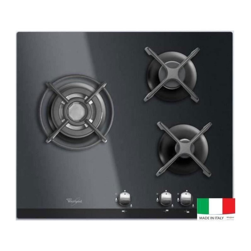 Table de cuisson Gaz - WHIRLPOOL AKT404NB - 3 foyers - 6350W - L59 x P Table de cuisson Gaz - WHIRLPOOL AKT404NB - 3 foyers - 6350W - L59 x P