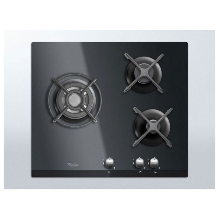 Table de cuisson Gaz - WHIRLPOOL AKT404NB - 3 foyers - 6350W - L59 x P51cm - Noir