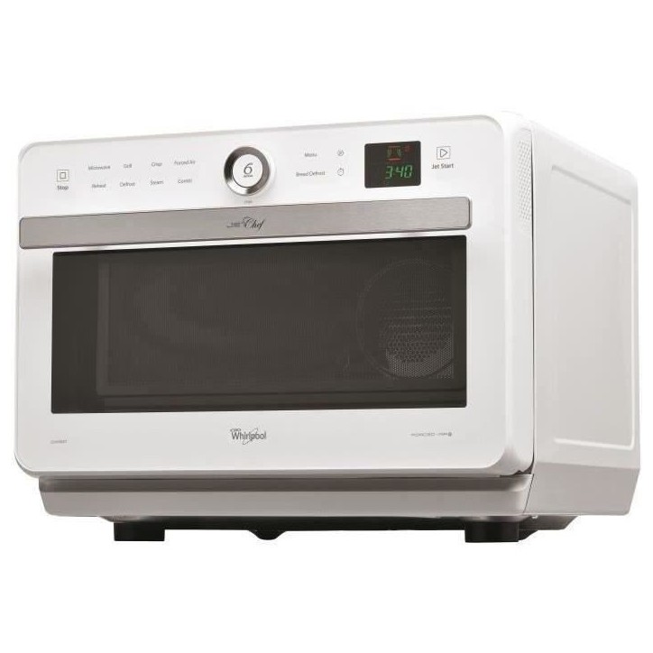 WHIRLPOOL JT469WH - Micro-ondes Jet Chef - 33 L - 6eme SENS Combi Crisp Vapeur - Cavité Inox - Plateau tournant 36 cm - Blanc WHIRLPOOL JT469WH - Micro-ondes Jet Chef - 33 L - 6eme SENS Combi Crisp Vapeur - Cavité Inox - Plateau tournant 36 cm - Blanc