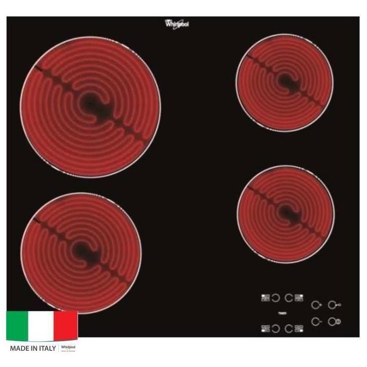 Plaque de cuisson Vitrocéramique WHIRLPOOL AKT8090NE - 4 zones - 6200W - L58 x P51cm - Noir