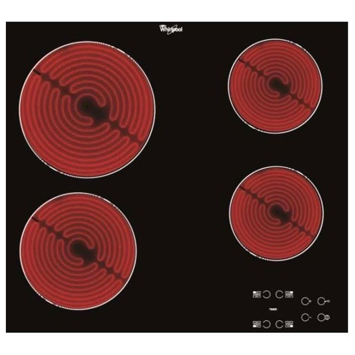 Plaque de cuisson Vitrocéramique WHIRLPOOL AKT8090NE - 4 zones - 6200W - L58 x P51cm - Noir