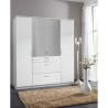 Armoire - Décor blanc - 4 portes battantes + 4 tiroirs + miroirs - L1