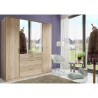 Armoire - Décor chene - 4 portes battantes + 4 tiroirs + miroirs - L1