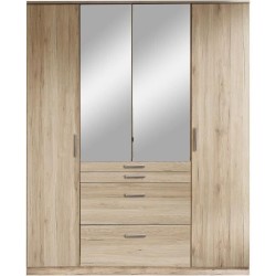 Armoire - Décor chene - 4 portes battantes + 4 tiroirs + miroirs - L1