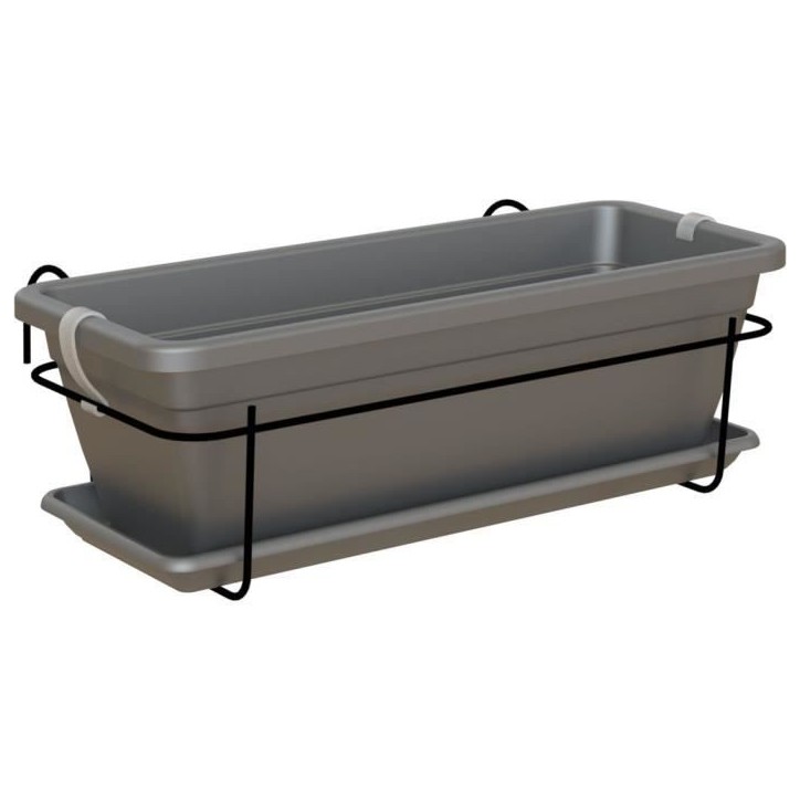 ARTEVASI Kit jardiniere balcon VENEZIA 50cm anthracite - Avec réserve d'eau - Gris - 10L - 18x30x51 cm