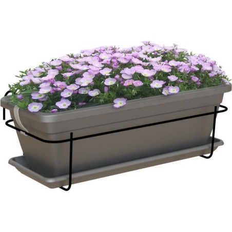 ARTEVASI Kit jardiniere balcon VENEZIA 50cm anthracite - Avec réserve d'eau - Gris - 10L - 18x30x51 cm