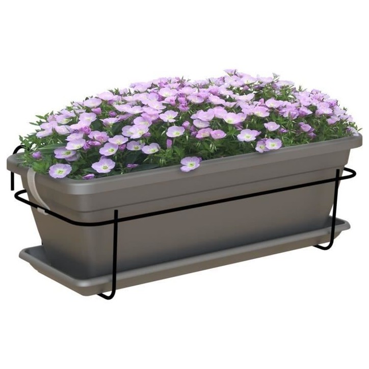 ARTEVASI Kit jardiniere balcon VENEZIA 50cm anthracite - Avec réserve d'eau - Gris - 10L - 18x30x51 cm