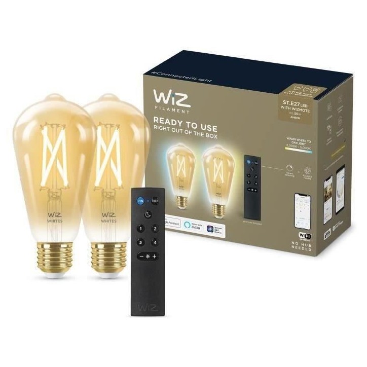 Kit de démarrage WiZ 2 ampoules connectées Edison Blanc variable E27 50W + Télécommande nomade variateur de lumiere Kit de démarrage WiZ 2 ampoules connectées Edison Blanc variable E27 50W + Télécommande nomade variateur de lumiere