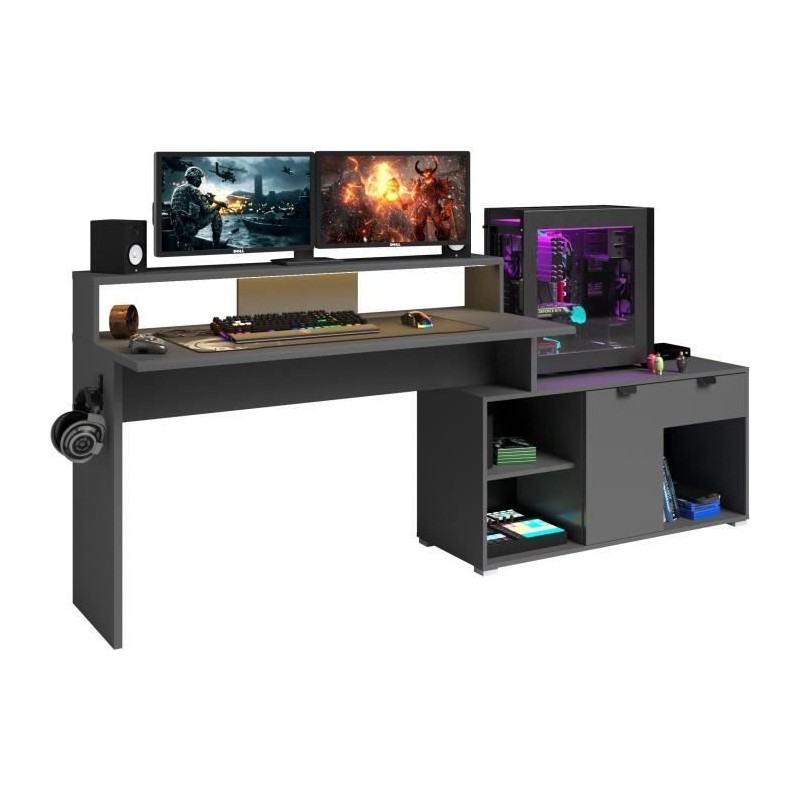 Bureau d'angle modulable avec led - WORTEX - Gris ombre - 167,7/229,2 Bureau d'angle modulable avec led - WORTEX - Gris ombre - 167,7/229,2