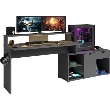 Bureau d'angle modulable avec led - WORTEX - Gris ombre - 167,7/229,2