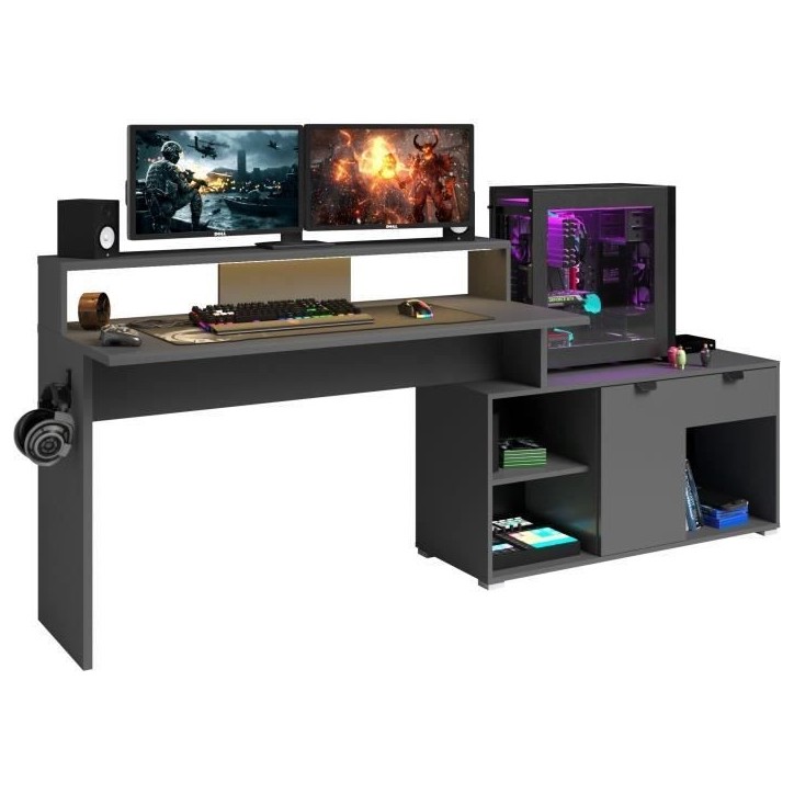 Bureau d'angle modulable avec led - WORTEX - Gris ombre - 167,7/229,2 x 59,7/109,7 x 94,8 cm - PARISOT Bureau d'angle modulable avec led - WORTEX - Gris ombre - 167,7/229,2 x 59,7/109,7 x 94,8 cm - PARISOT