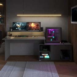 Bureau d'angle modulable avec led - WORTEX - Gris ombre - 167,7/229,2