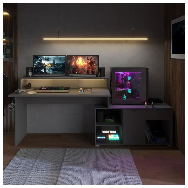 Bureau d'angle modulable avec led - WORTEX - Gris ombre - 167,7/229,2 x 59,7/109,7 x 94,8 cm - PARISOT Bureau d'angle modulable avec led - WORTEX - Gris ombre - 167,7/229,2 x 59,7/109,7 x 94,8 cm - PARISOT