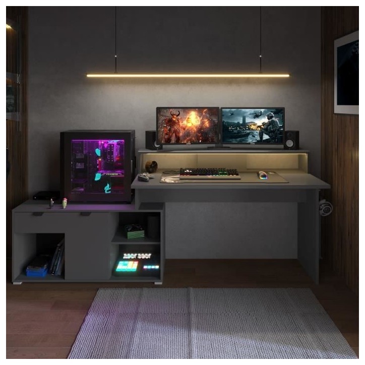 Bureau d'angle modulable avec led - WORTEX - Gris ombre - 167,7/229,2 x 59,7/109,7 x 94,8 cm - PARISOT Bureau d'angle modulable avec led - WORTEX - Gris ombre - 167,7/229,2 x 59,7/109,7 x 94,8 cm - PARISOT
